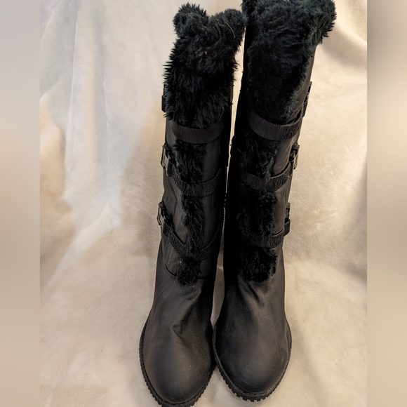 Faux Fur Lined Cold Weather Snow Boots Black Size 11 12WW Wide Width - Picture 3 of 16